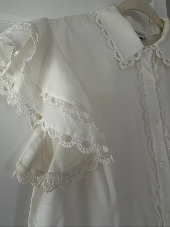 Elie Tahari The Sloane White Lace-Trim Shirtwaist Dress with Belt